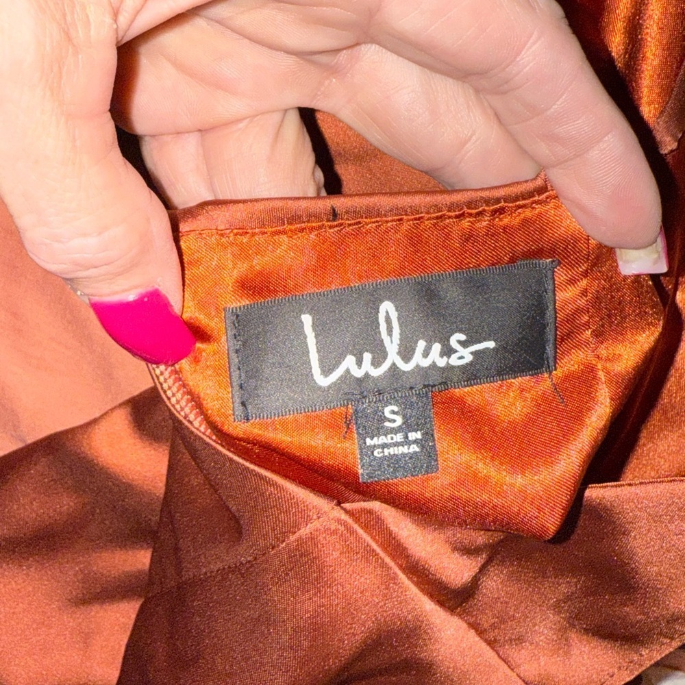 Lulu's Burnt Orange Satin Dress - Picture 7 of 11